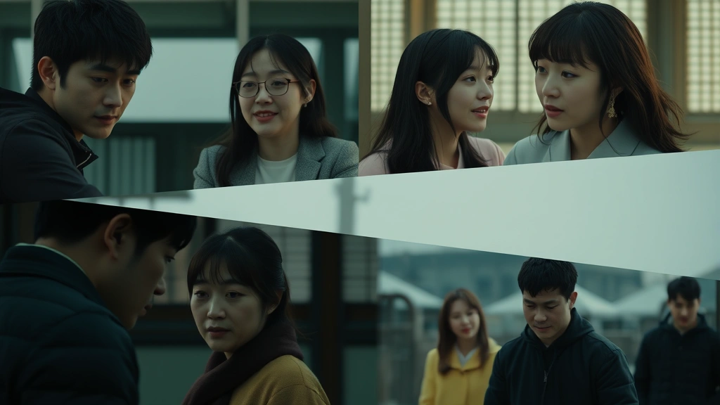 Split-screen composition showing emotional character moments from different Korean films, featuring expressive performances and carefully composed visual frames without any overlaid text or graphics