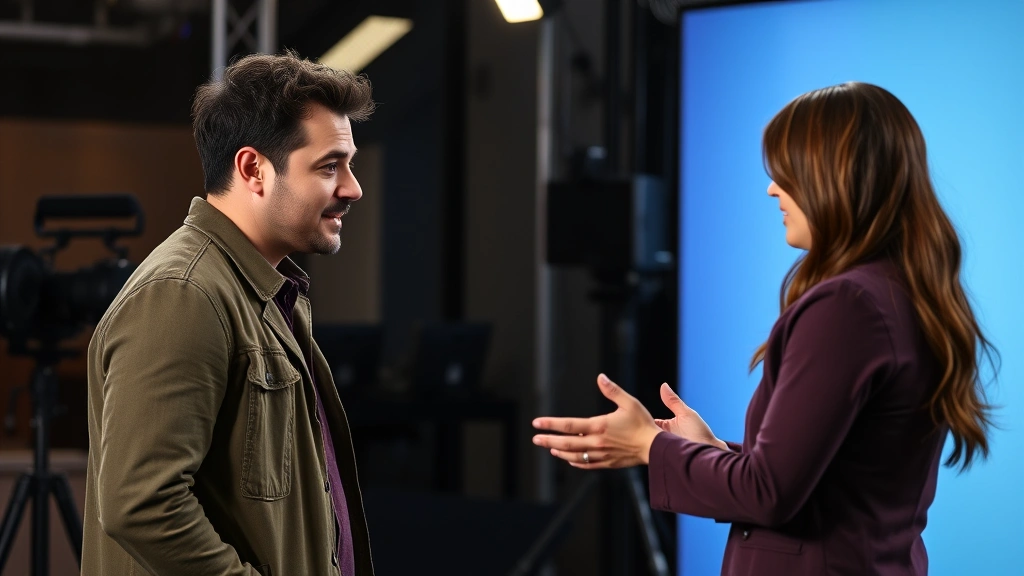 Actor collaborating with scene partner, genuine emotional interaction, ensemble television set, authentic human connection, professional dramatic moment, realistic dialogue exchange