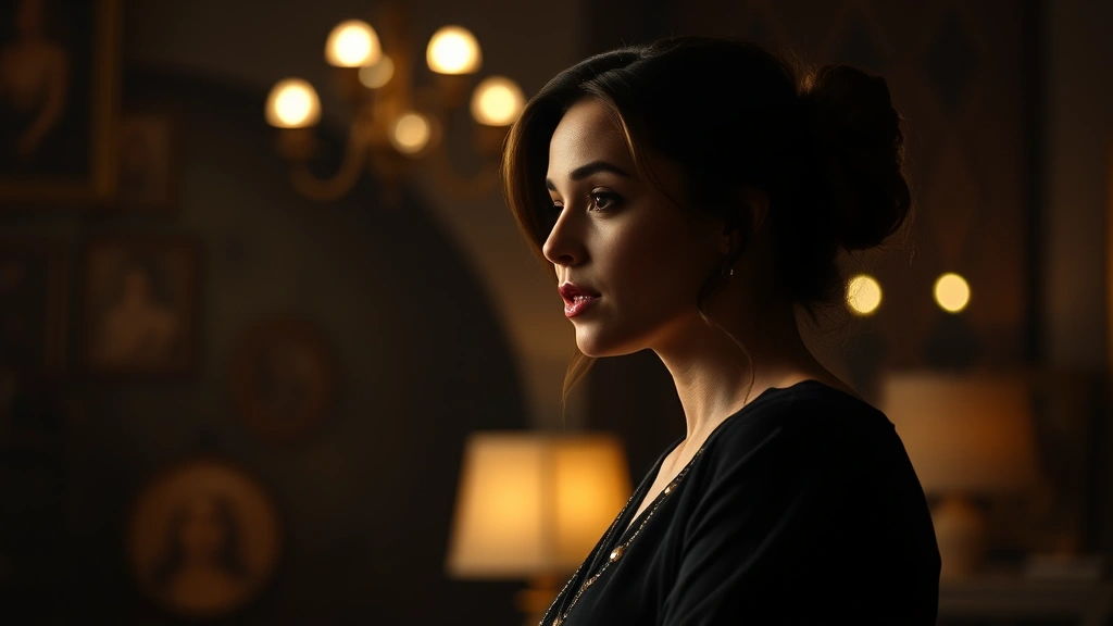 Female performer in dramatic monologue scene, sophisticated character development moment, professional cinematography with cinematic depth of field, character-driven television drama aesthetic, contemporary prestige television production