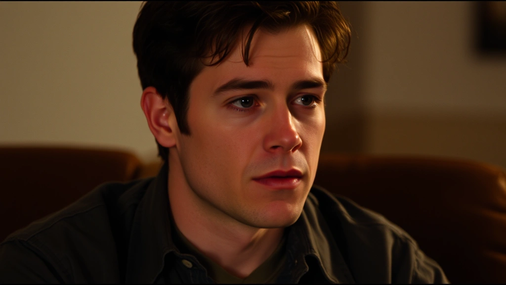 Professional actor in 1990s setting, contemplative expression, warm lighting, indie film aesthetic, emotional depth conveyed through facial features, no text or identifying marks visible