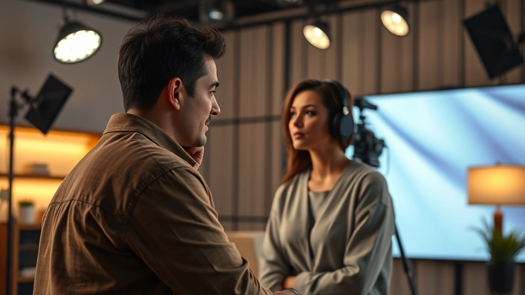 Contemporary streaming or television set with thoughtful performer, sophisticated lighting design, modern production quality, character-focused composition emphasizing emotional authenticity, no on-screen graphics or text