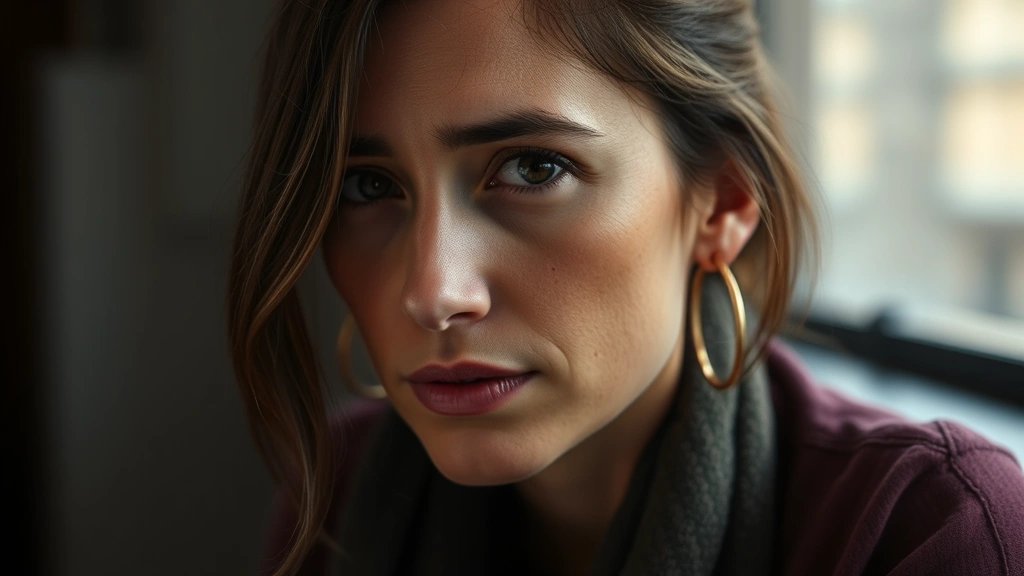 Spanish actress in contemplative moment, natural lighting, dramatic character study, close-up portrait showing emotional depth and psychological complexity, photorealistic contemporary setting