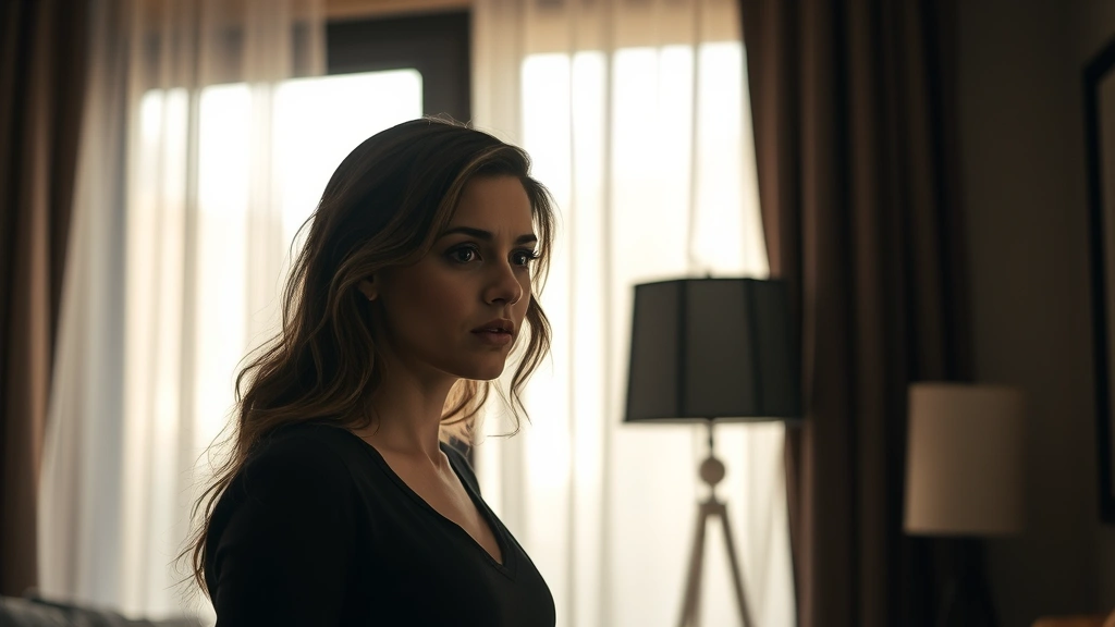 Woman in dramatic scene expressing complex emotion, interior contemporary setting, moment of vulnerability and strength combined, photorealistic performance capture, atmospheric dramatic lighting