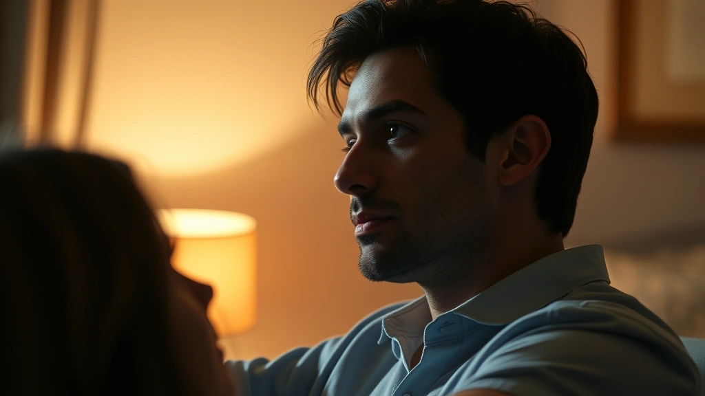 Actor in romantic scene with soft lighting, intimate emotional moment captured, contemporary television drama aesthetic, genuine emotional connection between characters, professional cinematography