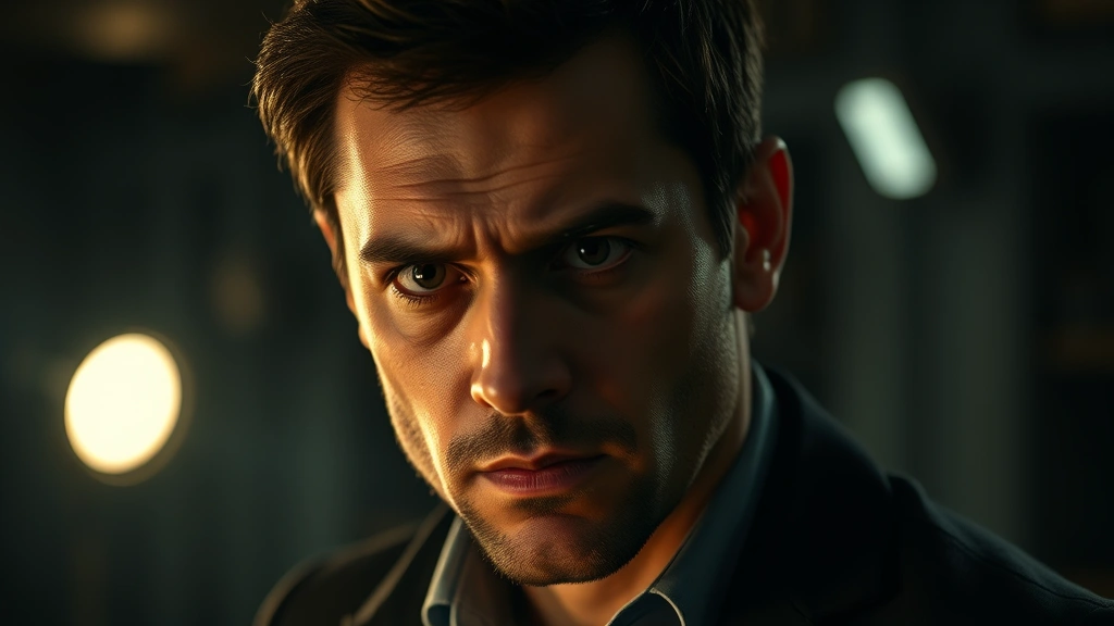 Professional actor in dramatic scene, intense emotional expression, moody lighting, close-up portrait style, serious theatrical atmosphere, contemporary drama setting, no visible text or identifiable faces, photorealistic film production quality