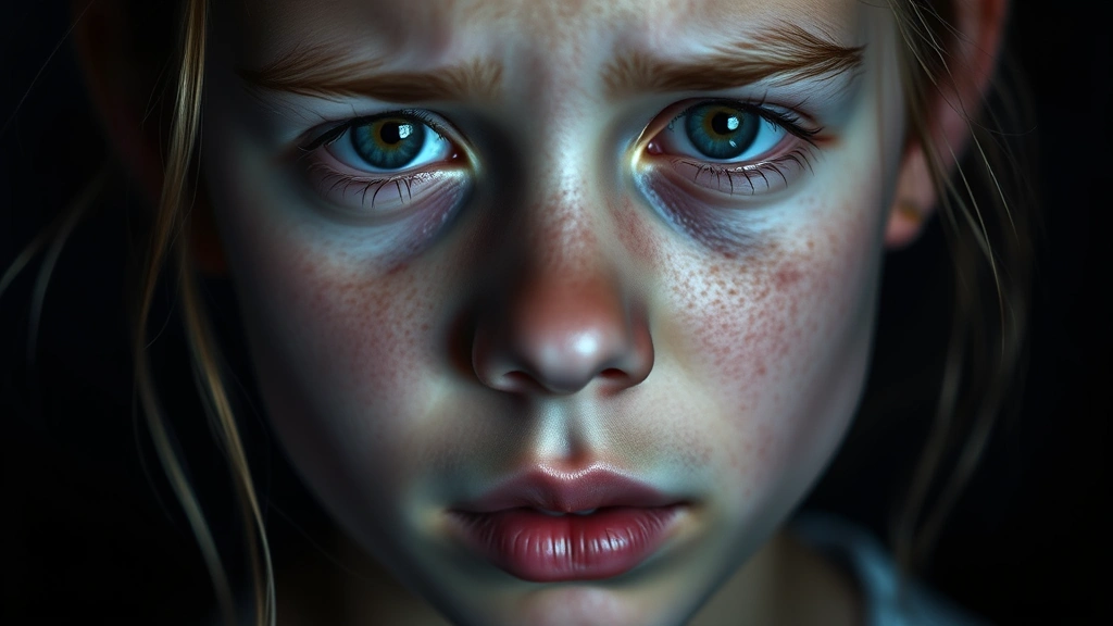 Teenage girl's face showing subtle emotional transformation through micro-expressions, introspective and psychologically complex, moody atmospheric lighting