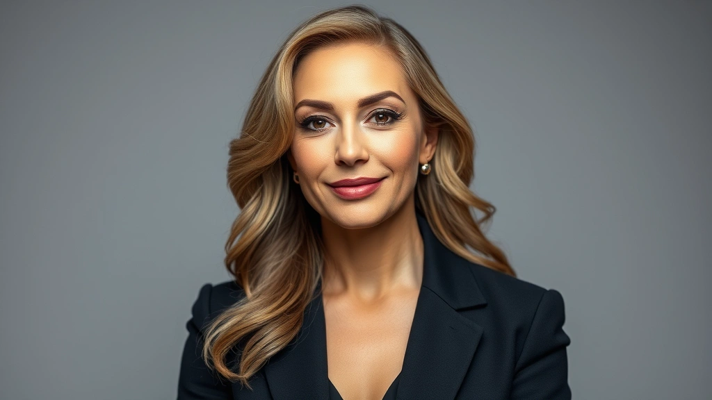 Professional portrait of accomplished female actress in modern studio lighting, sophisticated composition, confidence and experience evident in expression, contemporary professional photography style