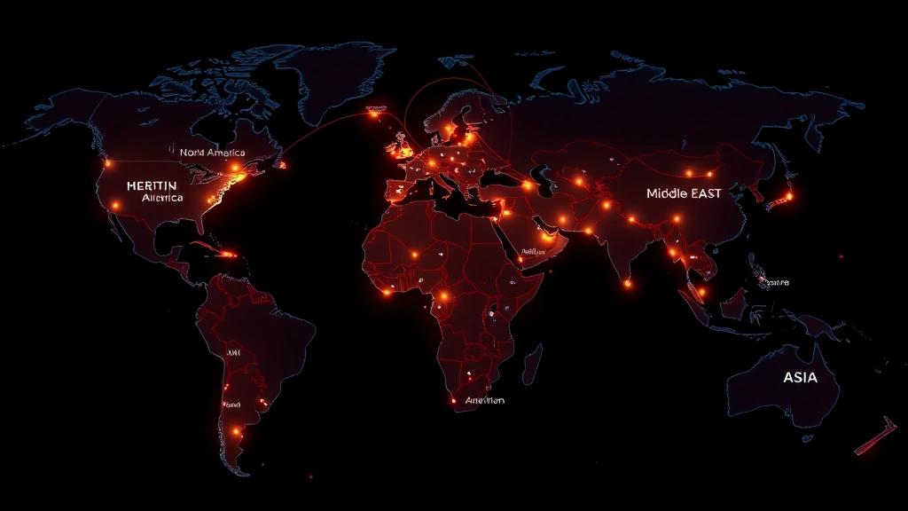 Global map with illuminated connection points representing major Bollywood markets including North America, UK, Middle East and Asia, with flowing data lines showing international audience engagement, digital visualization style, contemporary media graphics