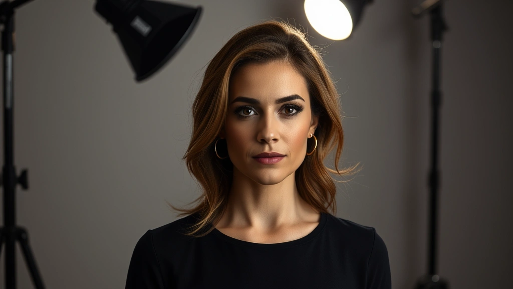 Professional headshot of accomplished actress in studio setting with dramatic lighting highlighting emotional expression and sophistication