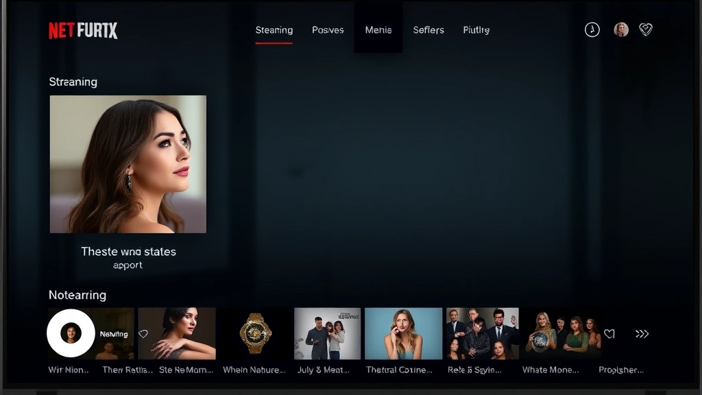 Contemporary streaming platform interface aesthetic with actress's image, modern digital design elements, sleek minimalist composition, no visible text or notifications, professional entertainment media styling