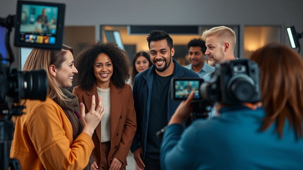 Modern streaming content production, diverse cast in dramatic moment, contemporary television aesthetics, professional lighting and framing, emotional character interaction, clean production design without visible screens or text