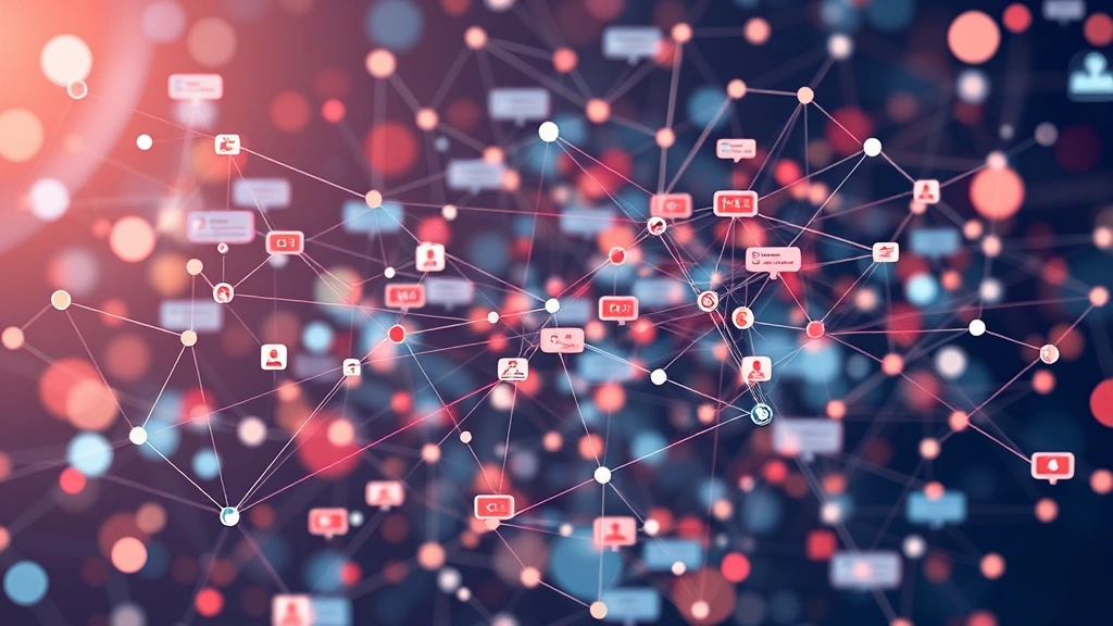 Social media network visualization showing interconnected nodes and discussion threads, abstract digital representation of discourse patterns, flowing data connections, modern tech aesthetic, no readable text or usernames