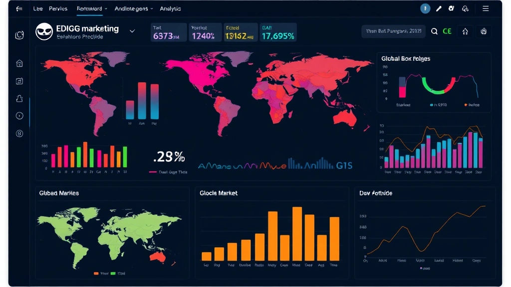 Digital marketing analytics dashboard showing global box office performance metrics with colorful charts and international market data visualizations, modern sleek design, no text overlays