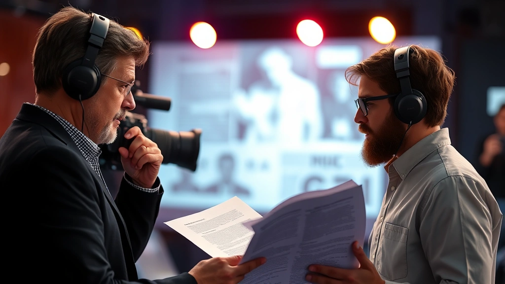 Entertainment industry professional analyzing screenplay or script, thoughtful creative process, modern media environment, character development research, artistic decision-making, professional actor preparation