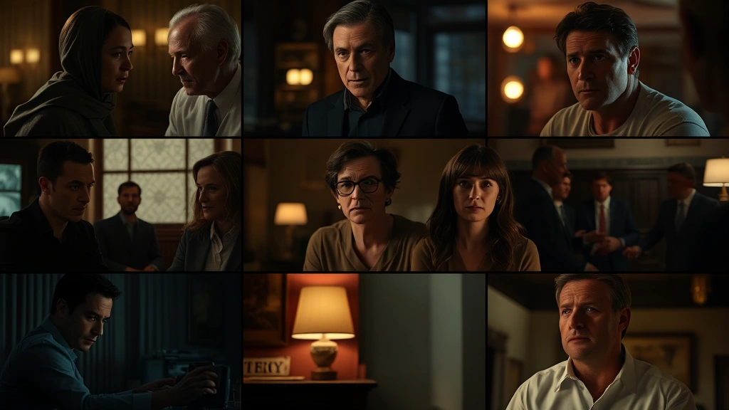 Split-screen showing diverse cast members in different dramatic scenes from prestige television productions, cinematic lighting, emotional intensity conveyed through expressions and body language