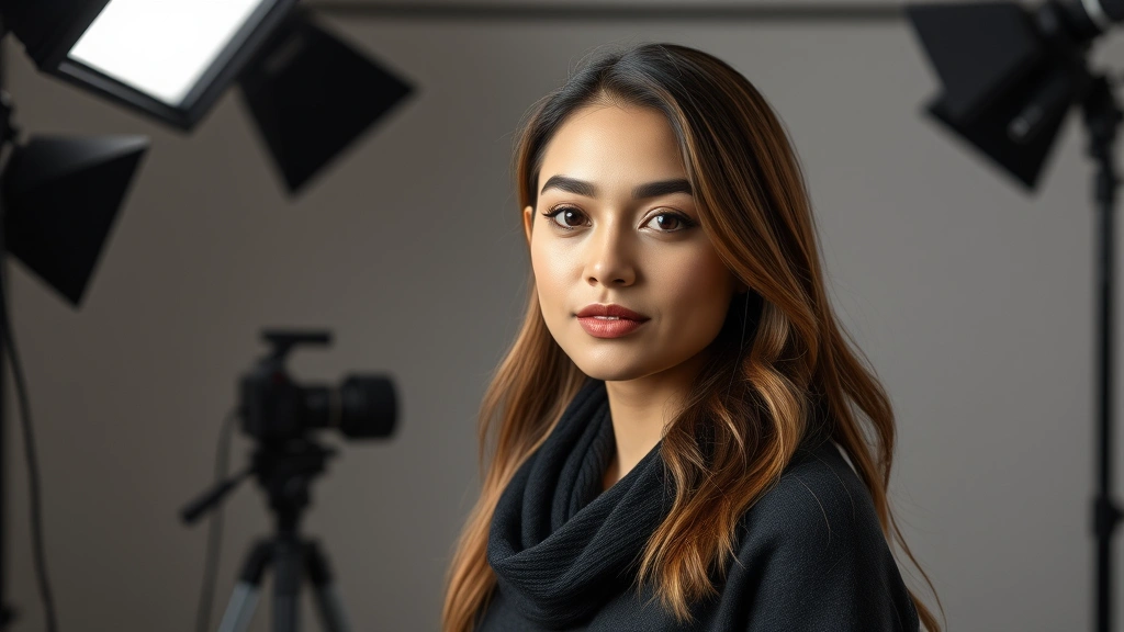 Professional female actor in modern film studio lighting, professional headshot style, contemporary entertainment industry setting, confident expression, neutral background, high-quality cinematography aesthetic