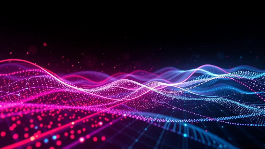 Abstract digital landscape representing streaming data flow with colorful particles and light trails, representing technology infrastructure, dark background with neon accents, futuristic yet grounded aesthetic, photorealistic digital art