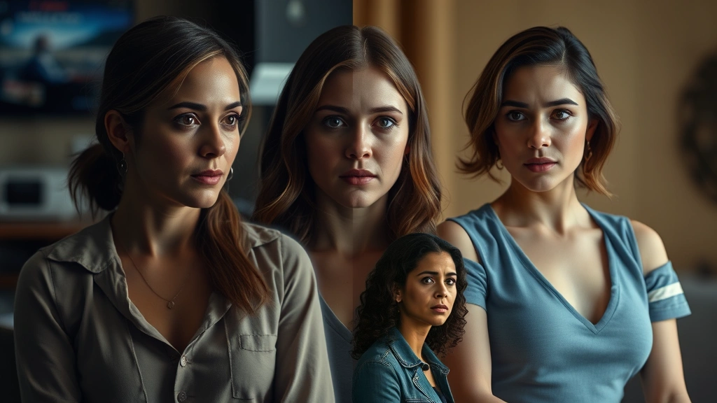 Split-screen showing evolution of strong female character development across different entertainment formats, television and film production stills, diverse character expressions and settings, professional cinematography lighting, contemporary digital media quality