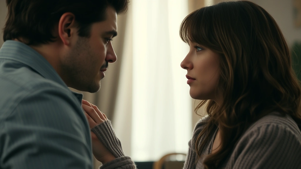 Actress in character during intimate dialogue scene with castmate, genuine emotional interaction captured mid-performance, cinematic depth of field