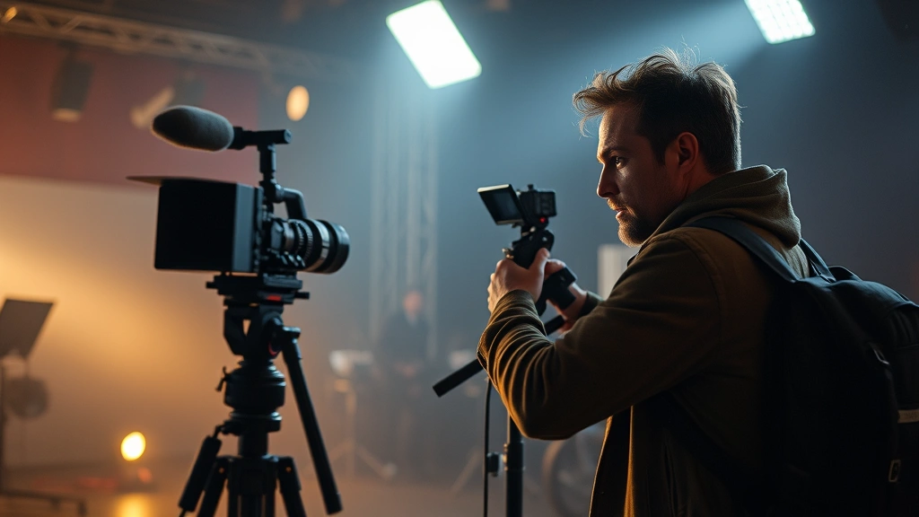 Actor performing in character during filming, dynamic action sequence moment, professional theatrical lighting, contemporary media production, cinematic moment captured authentically