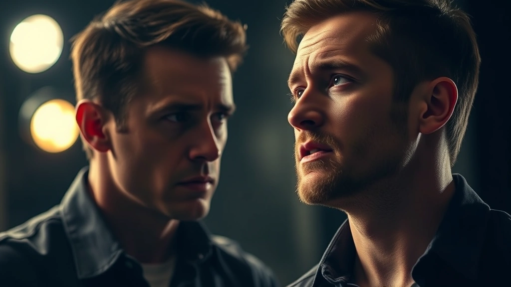 Professional male actor in dramatic scene, intense emotional expression, studio lighting, contemporary cinematography, serious theatrical performance, no text or subtitles visible