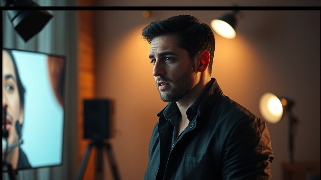 Professional male actor in dramatic television scene, intense emotional moment captured in soft studio lighting, contemporary streaming drama aesthetic, realistic cinematic quality, no text or interface elements