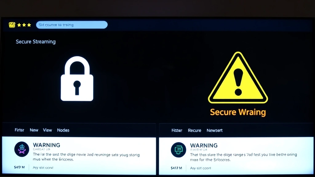 Split-screen comparison showing a secure streaming setup on one side and warning symbols on the other, illustrating safe versus risky online movie access methods