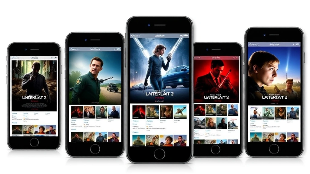 Multiple smartphone screens displaying movie poster variations and thumbnails in different aspect ratios and sizes showing responsive design adaptation