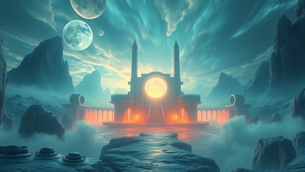 Cinematic wide shot of a dreamlike surreal landscape with ethereal lighting and impossible architecture, no text or interface elements, photorealistic digital rendering