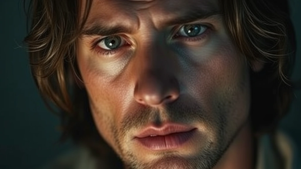 Close-up of an actor's face showing intense emotional range and vulnerability, professional film lighting, dramatic shadows, contemplative expression, no visible text