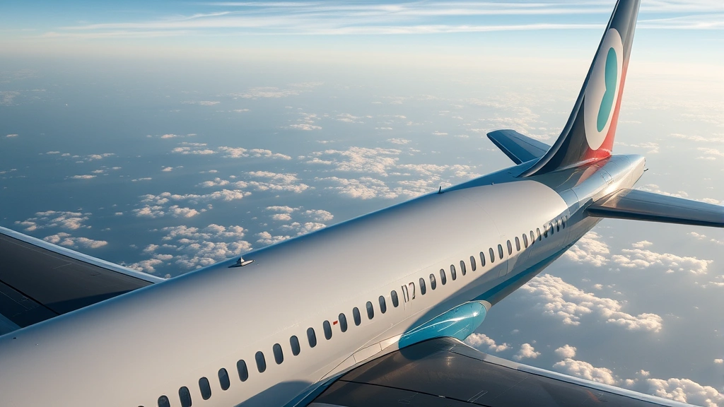 Aircraft exterior at high altitude during daytime, realistic commercial plane design, clear sky environment, natural lighting, photorealistic detail, atmospheric perspective showing distance and isolation, no visible text or graphics