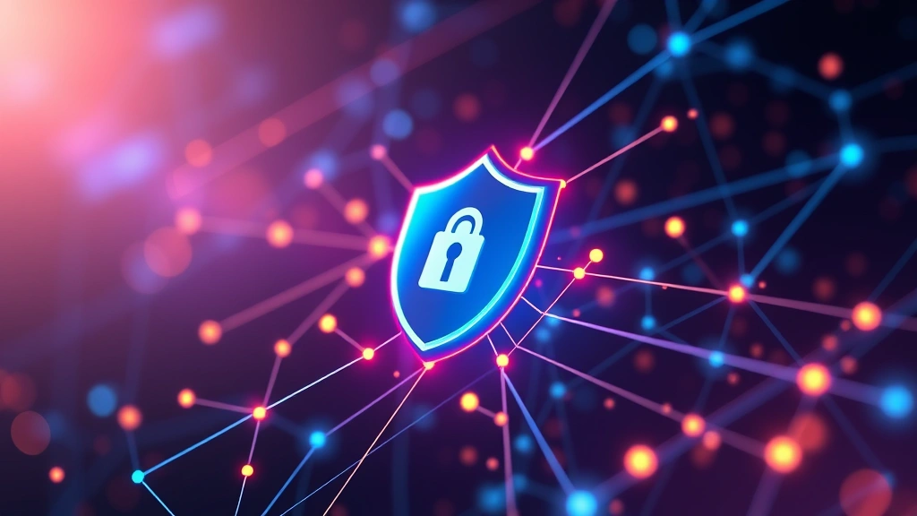 Cybersecurity concept visualization with shield icon protecting digital content, abstract glowing network connections, representing secure encrypted streaming technology and data protection