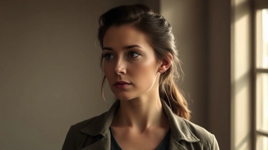 Female actor in contemplative moment, window lighting creating atmospheric mood, character study portrait style, professional wardrobe suggesting contemporary drama, emotional depth conveyed through subtle expression and posture