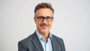 Professional headshot of a mature male actor in casual business attire, modern studio lighting, confident expression, neutral background, high-definition portrait photography