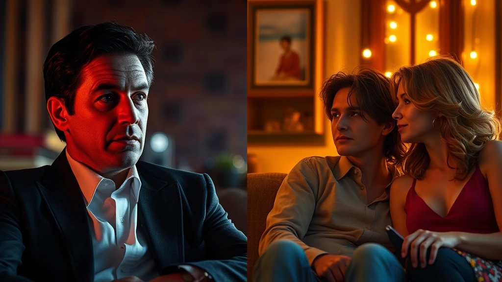 Split-screen digital composition showing diverse entertainment genres - one side dramatic moody lighting suggesting serious television drama, other side bright warm lighting suggesting romantic comedy or family entertainment