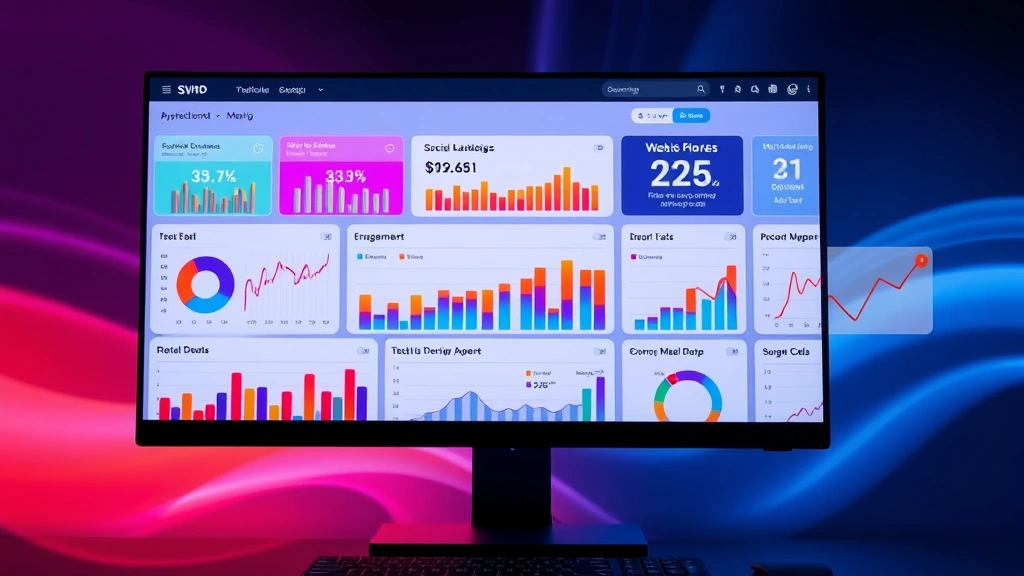 Digital media dashboard displaying analytics and engagement metrics with colorful charts and graphs, modern computer interface showing social media performance data, professional streaming platform interface, no text visible on screen, technology-focused visual