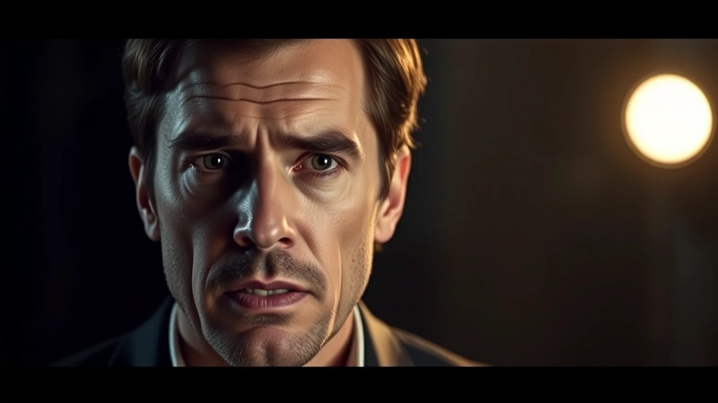 Professional actor in intense dramatic scene, emotional depth visible in facial expression, studio lighting, serious artistic performance, no text or dialogue visible