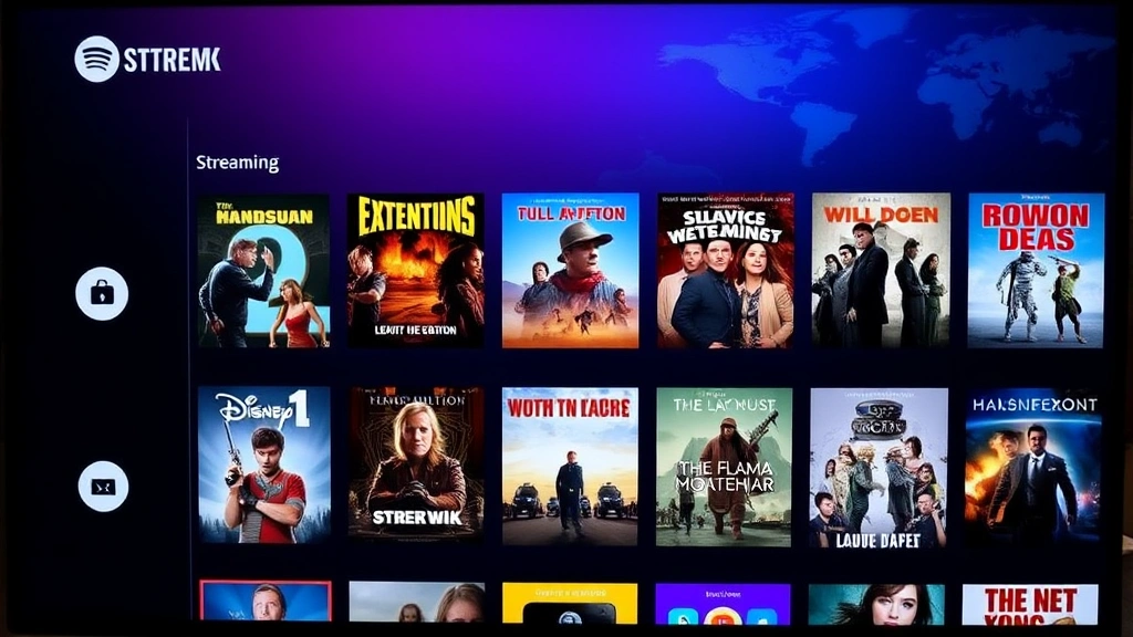 Streaming platform interface showing various film and television content thumbnails, digital media consumption, modern entertainment dashboard, colorful array of entertainment options