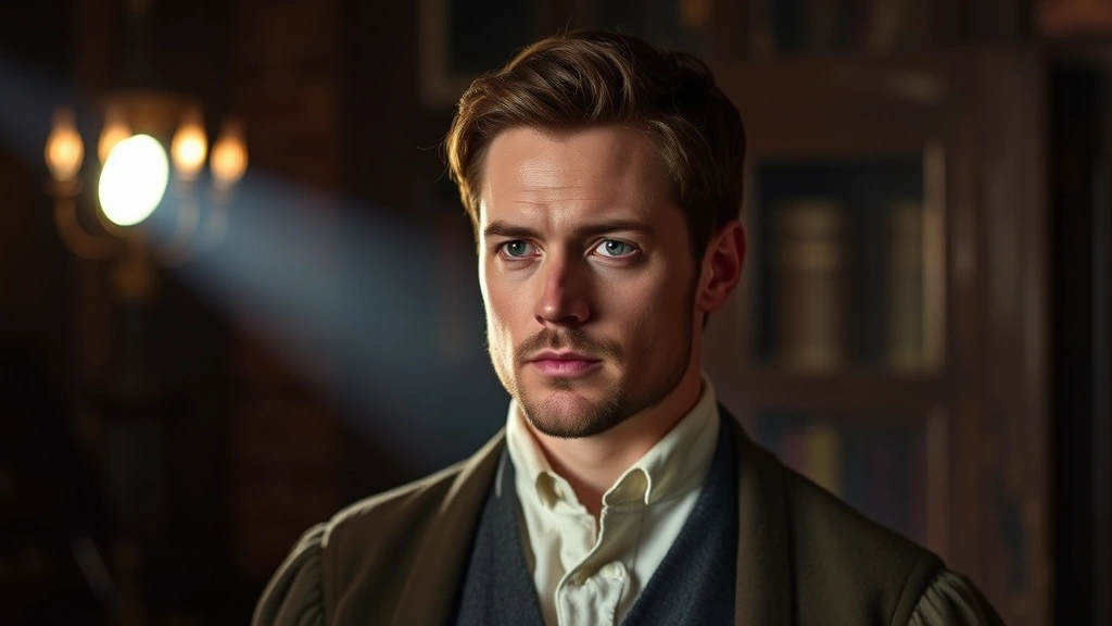 Professional actor Jacob Anderson in dramatic lighting, serious expression, wearing period costume from historical drama production, cinematic portrait photography, film set atmosphere