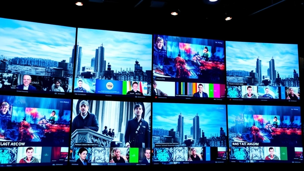 Split-screen showing multiple television scenes and digital interfaces representing streaming era, modern production lighting, contemporary tech aesthetic, no text or readable content