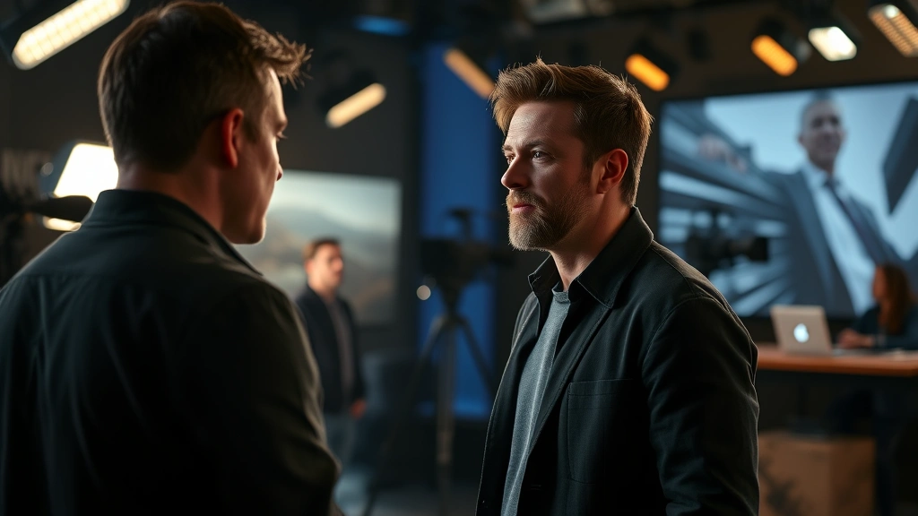 Actor performing in television studio, emotional scene with dramatic lighting, professional set environment, cinematic depth of field, realistic production quality