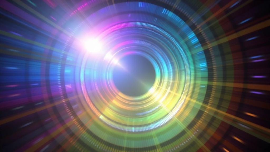 Concentric circular light patterns and color gradients transitioning through spectrum, creating dizzying perspective effect, photorealistic digital visualization with no text or labels, representing consciousness dissolution and transcendent experience