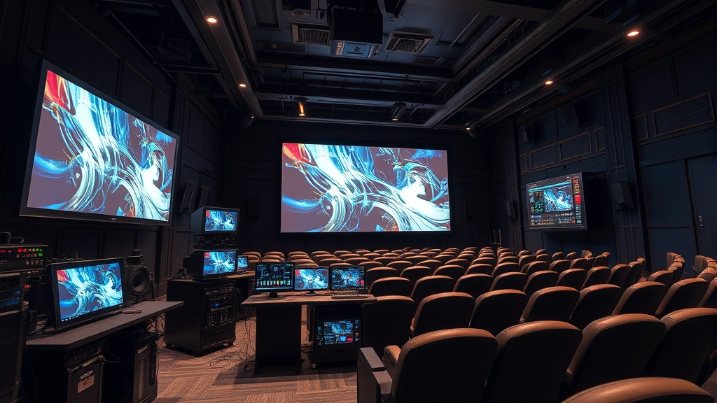 Advanced digital projection system and theater technology equipment in professional cinema environment, technical infrastructure closeup
