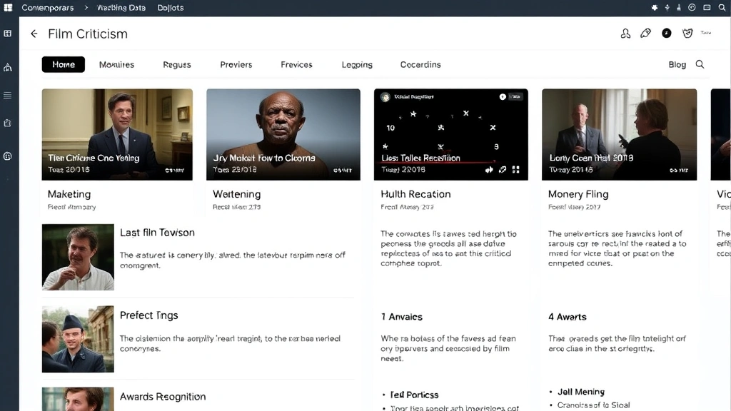 Digital media interface displaying film criticism analysis and awards recognition data, representing contemporary film discourse and critical evaluation frameworks in modern cinema journalism