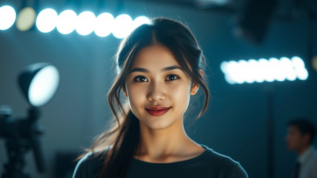 Professional headshot of young female actor in contemporary film lighting, confident expression, studio background, high-definition digital photography