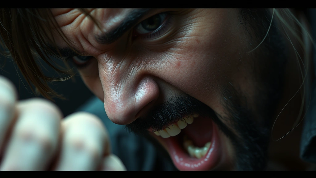 Close-up of expressive character performance showing emotional depth and intensity, cinematic lighting emphasizing facial features, dramatic theatrical quality