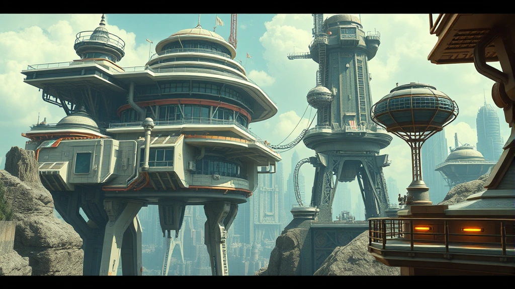 Futuristic dual-world setting showing architectural contrast between sophisticated upper civilization and utilitarian lower structures, gravity-defying production design elements, cinematic depth of field, professional film photography aesthetic, no visible text or letters