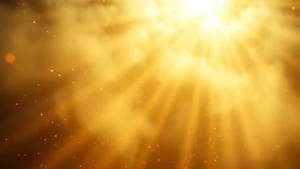 Digital film festival poster featuring magical cinematography elements, golden light rays piercing through mist, abstract magical particles, professional movie poster aesthetic, no text or letters visible