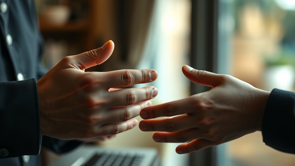 Close-up of hands in conversation or moment of human connection, warm natural indoor lighting, photorealistic detail, emotional authenticity, suggests character depth and psychological complexity without showing faces