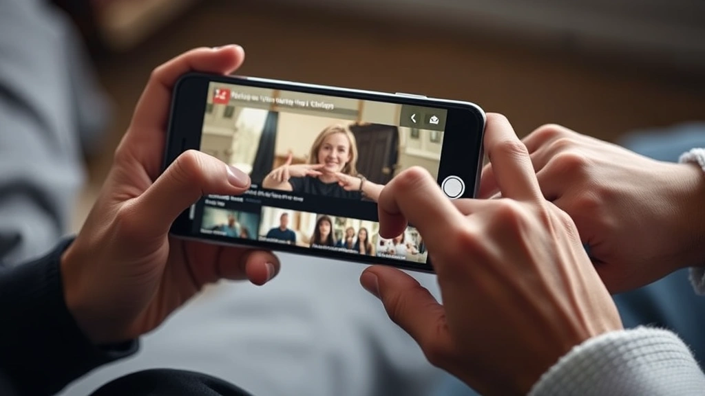 Close-up of hands holding a smartphone displaying streaming content interface, soft natural lighting, multiple hands suggesting shared viewing experience, focus on human connection rather than technology interface